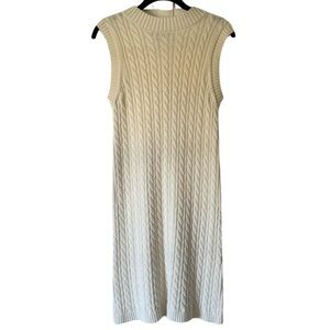 Lulus Dress White Ivory Midi Cable Knit Sleeveless Bodycon Cotton Blend Medium